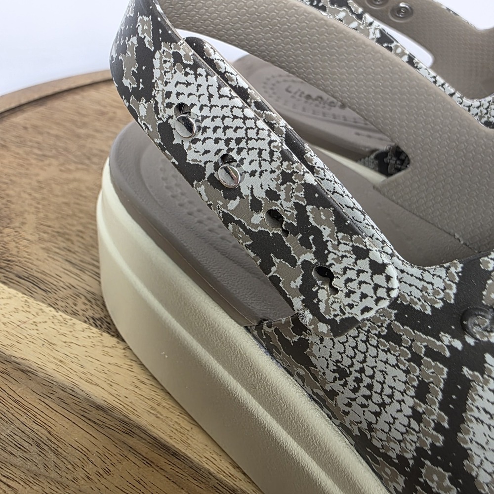 Crocs Brooklyn SNAKE Low Wedge Platform Sandal Womens size Beige Minimalist - Picture 7 of 10